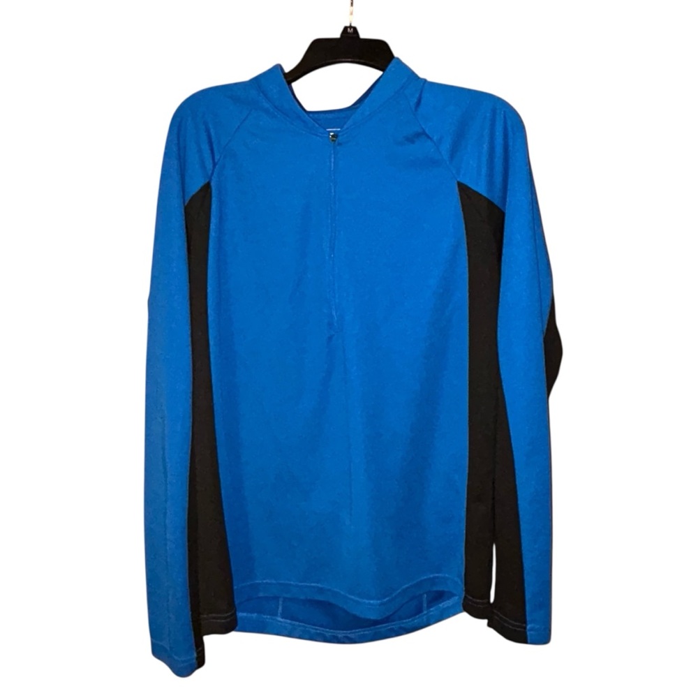 LL Bean Mens Blue Black Quarter Zip Pullover Layer Large Performance‎ Fleece
